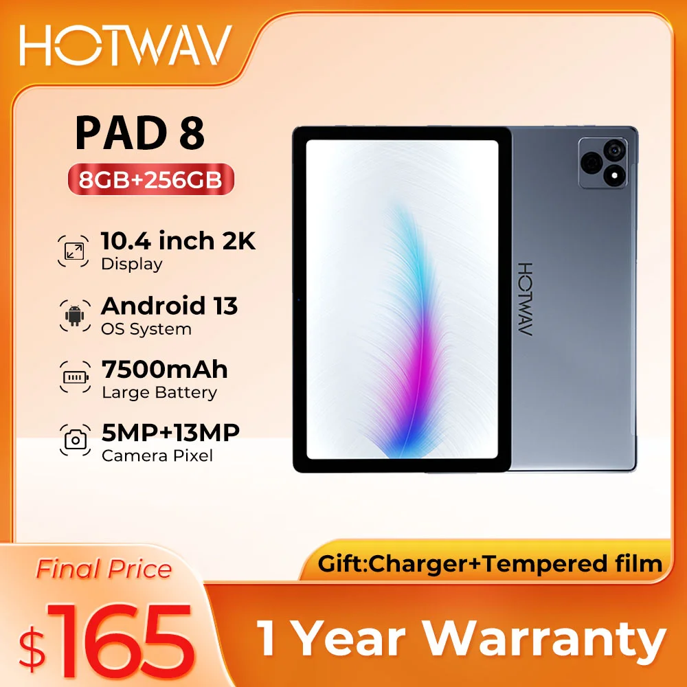 Nuevo HOTWAV Pad 8 tableta Android 13 10,4 ''FHD + pantalla 2K 8GB + 256GB Mini PC13MP cámara Pad T606 octa-core 7500mAh 2 en 1 tabletas