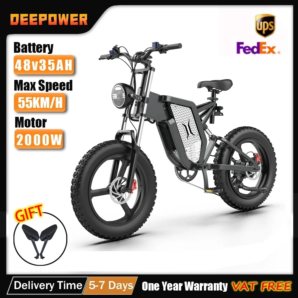 DEEPOWER X20 PRO 2000W Adults Electric Bike Bicycle 48V 30AH 20 Inch Tire Ebike Folding Electric E Bikes Mountain Moped Ebikes