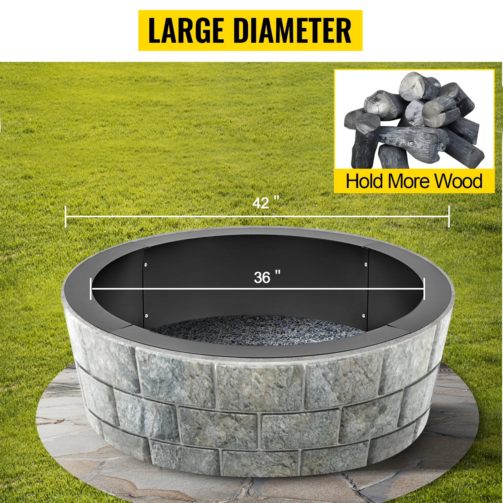 Vevor-Thick Heavy Duty aço sólido exterior Fire Pit Liner, DIY Campfire Anel, Inserir Fire Pit, vários tamanhos, 3,0 milímetros