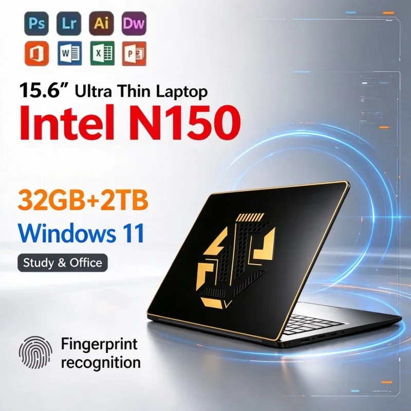 Ultra‑Slim Portable Gamer Notebook 15.6'' Intel N150 Windows 11 32GB RAM 1TB 2TB SSD Full HD 1080P Office Home Laptop Computer