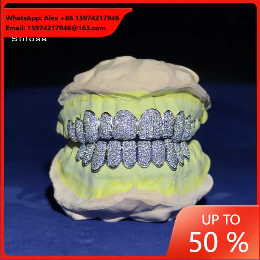 European And American Cross-border Hot-selling Grill GRILLZ Hip-hop Braces Honeycomb Inlaid Moissanite Factory Direct Sales