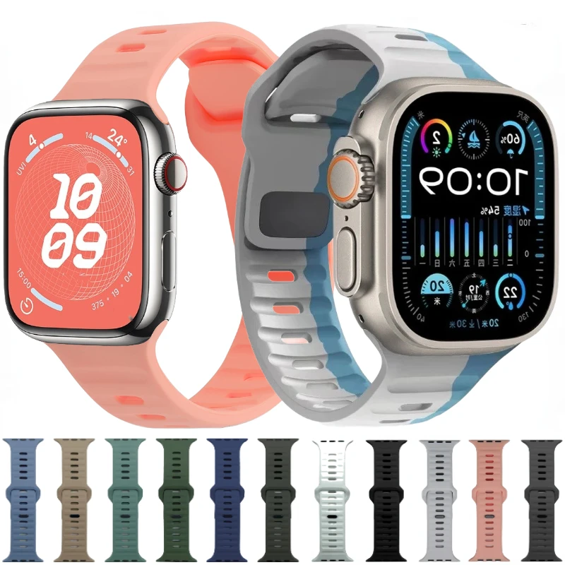 

Silicone Band for Apple Watch Strap 49mm 45mm 44mm 41mm 40mm 42mm 38mm Sports Bracelet Correa iWatch Ultra 9 8 7 6 5 4 3 SE Belt