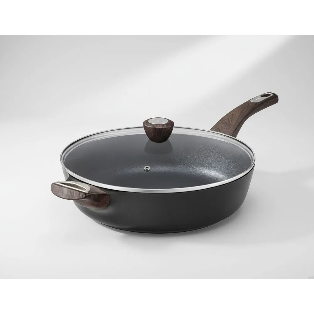 

Сковорода с антипригарным покрытием, 13,3 дюйма, с крышкой, индукционная совместима, без PFOA/PFOS, здоровое приготовление пищи для домашних повара