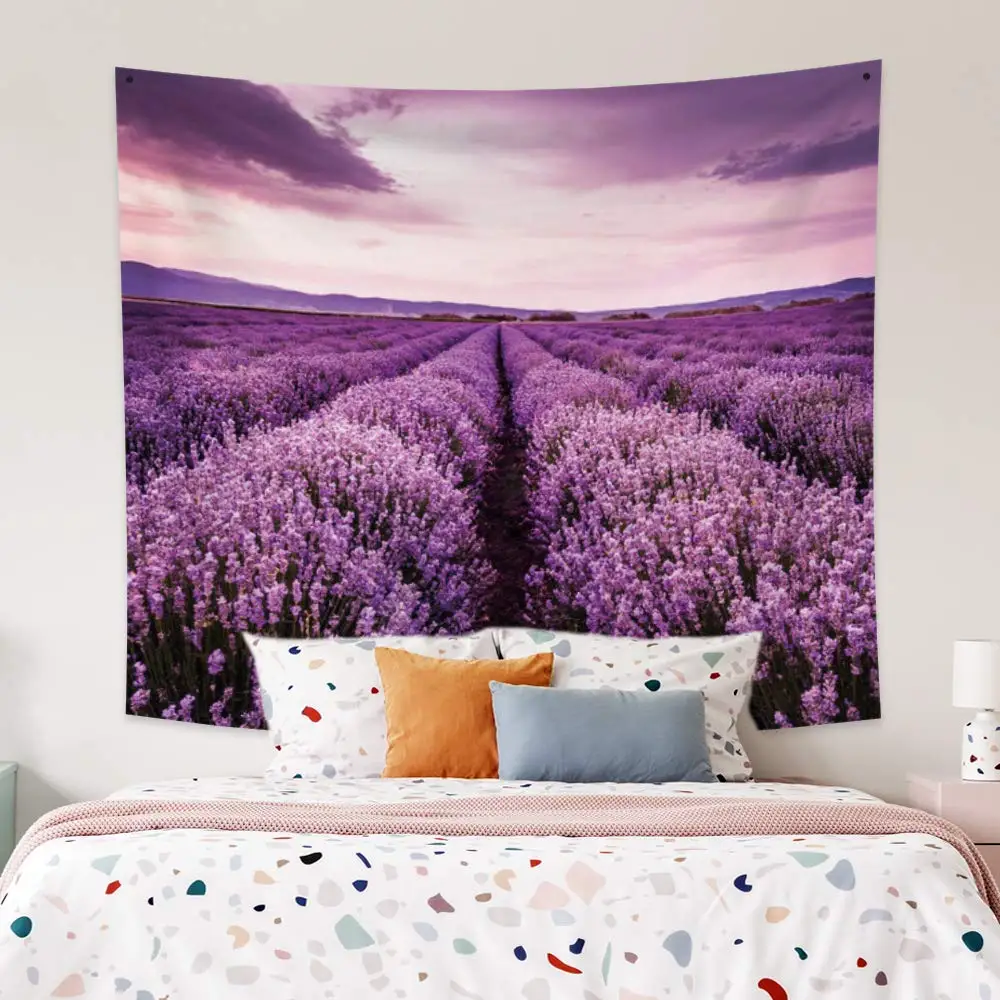 Lavender Tapestry,Blooming Fields in Rows Tapestry Aromatherapy Countryside Tapestry Wall Hanging for Bedroom Living Room Dorm