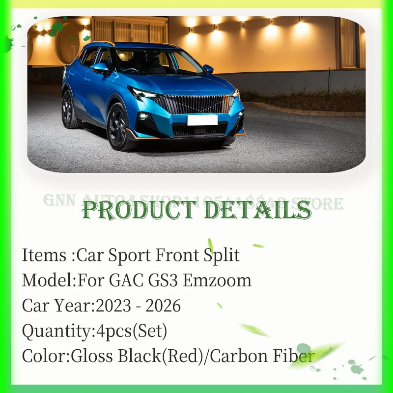 Car Front Bumper Split Lip For GAC GS3 Emzoom 2023-2026 ABS Modification Splitter Bumper Reinforcement Decoration Exterior Parts