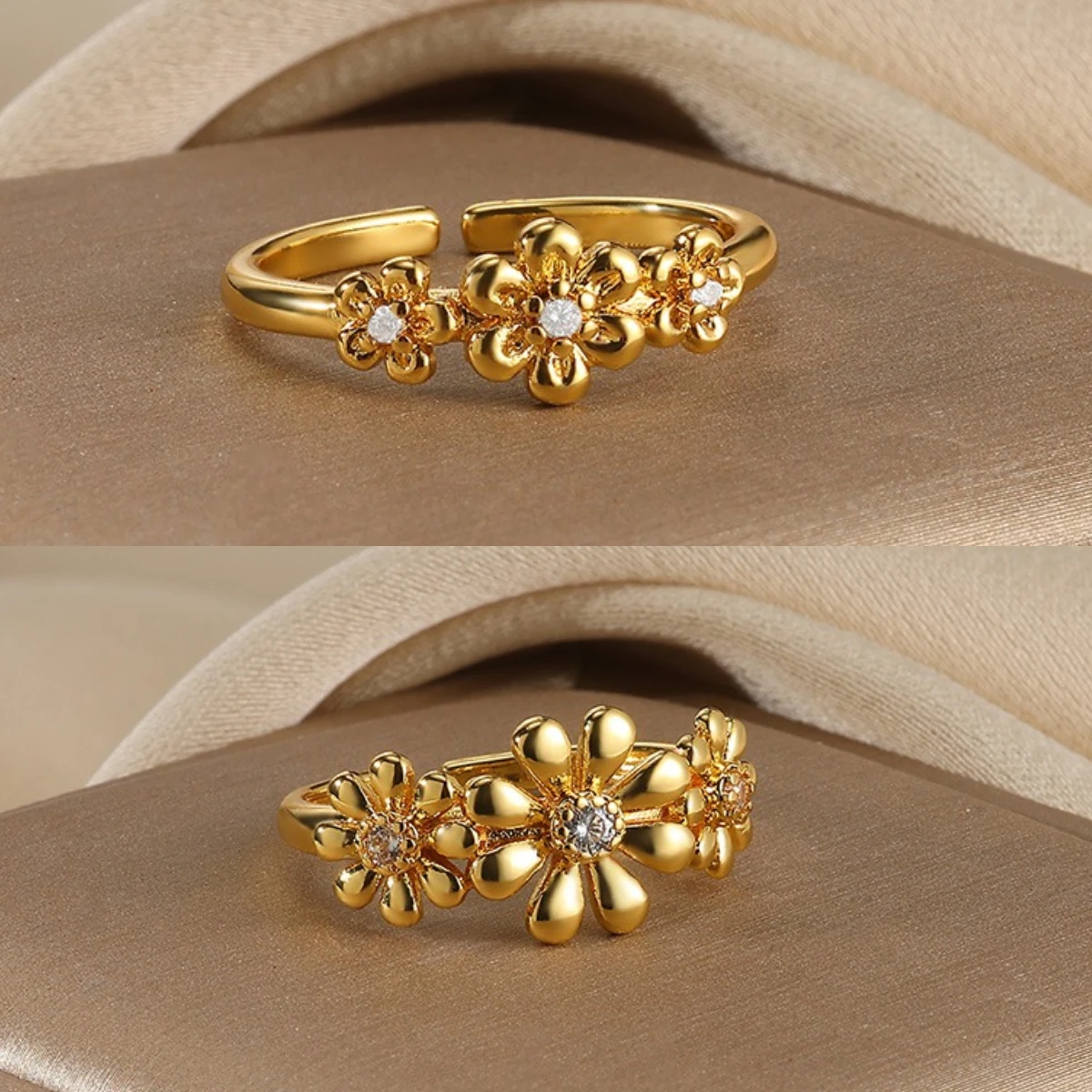 

Adjustable Gold Color Ring For Women Dainty Daisy Flower Elegant Cute Rings Synthetic Zircon Pistil Anillos Jewelry Wedding Gift