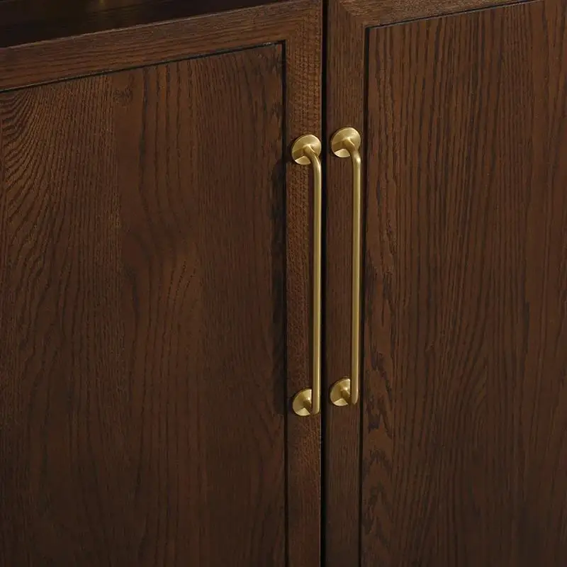 Light Luxury Retro Pure Copper Handle Creatively Simple Cabinet Door Drawer Kitchen Cabinet Brass Gold Double Hole Long Handle