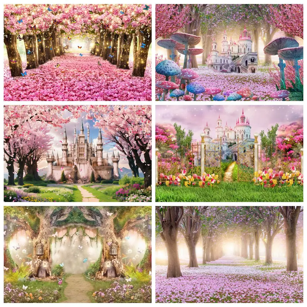 Spring Castle Floral Backdrop Wonderland Forest Flower Baby Kids Birthday Party Wedding Photography Background Decor Studio Prop