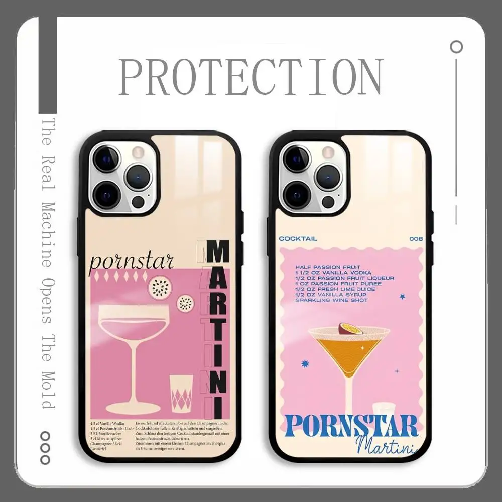 

Pornstar Martini Cocktail Phone Case For IPhone 16 15 14 13 12 11 Pro Max Plus Mini Plus Hard Mirror Surface Protect Funda