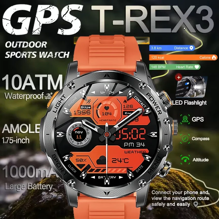 

New smart watches Men 1000mAh Large Capacity Battery Outdoor Flashlight Bluetooth Call Waterproof Sport Fitness Smartwatch