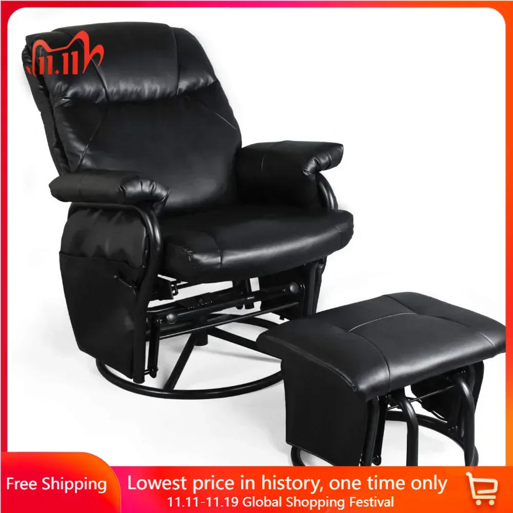 

Living Room Chair with Ottoman, Faux Leather Glider Chairs 360 Degree Rotation Leisure, Recliner Chair