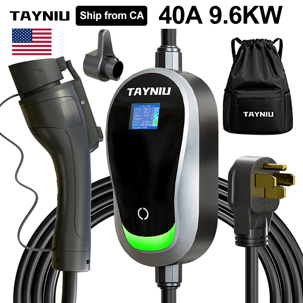 TAYNIU Level 2 EV Charger 40A 9.6KW 240V Electric Car Charging Station with J1772 Connector and 25FT Cable NEMA 14-50 Plug