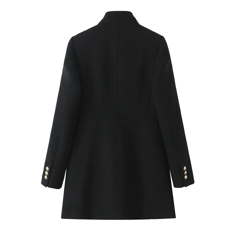 PB & ZA2024 autunno nuove donne mezzo collo alto temperamento alla moda cappotto doppiopetto di media lunghezza