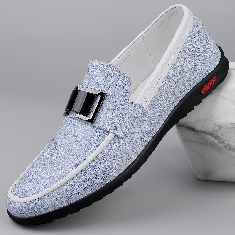 Summer new men loafers metal buckle decoration perforated breathable comfortable exquisite commuting trend lazy shoes