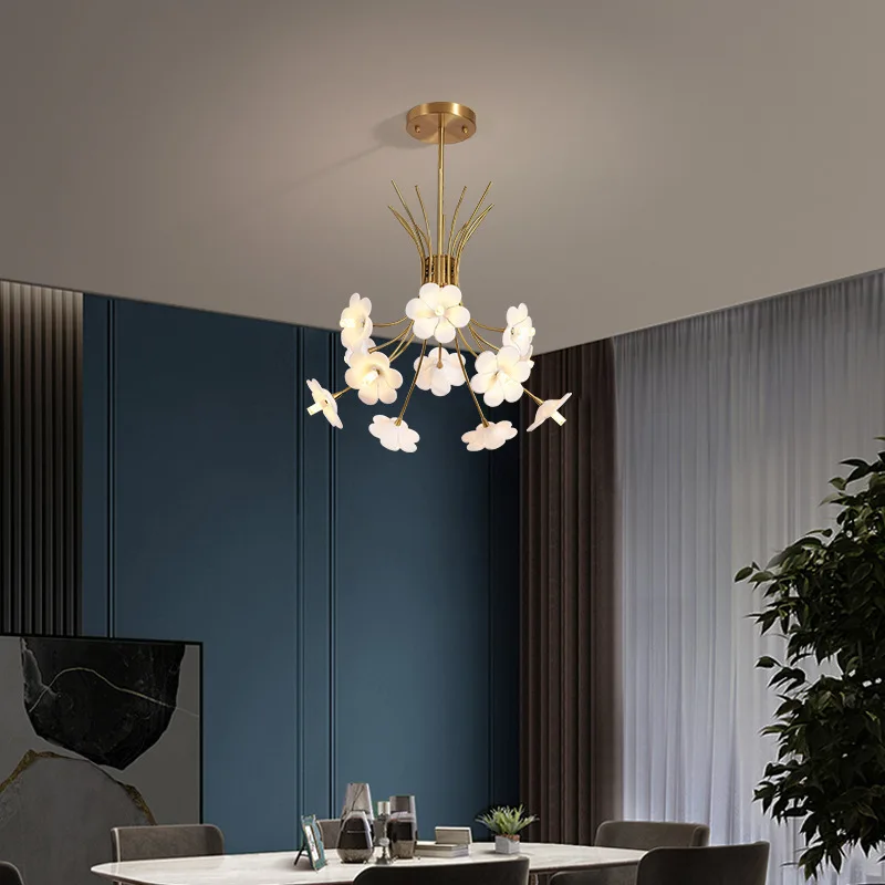 Nordic Creative Glass Flower Ceiling Light Art Decoration Interior Dining Room Living Room Bedroom Hotel Designer Pendant Light