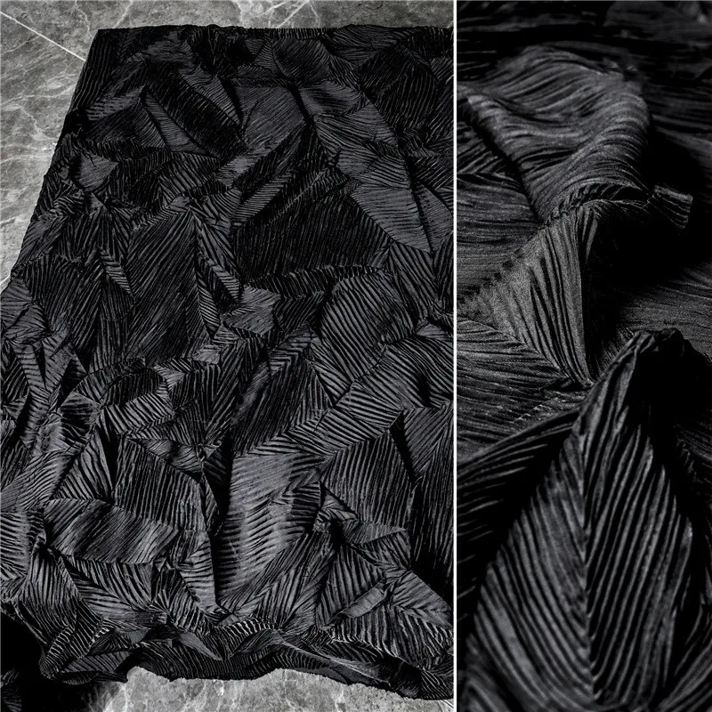 Black Three-dimensional Shutter Pleated Shirt Skirt Designer Fabric By The Yard Brocade Jersey Knit Sewing Cloth Per Meter Satin