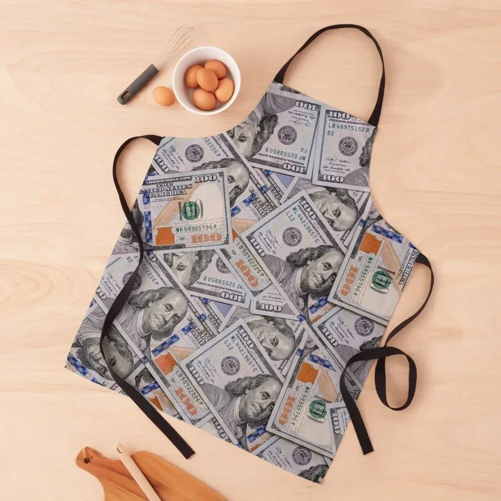 US Currency 100 dollar bill motif Apron Kitchen For Women kitchen clothes Kitchen Front Goods For Home And Apron