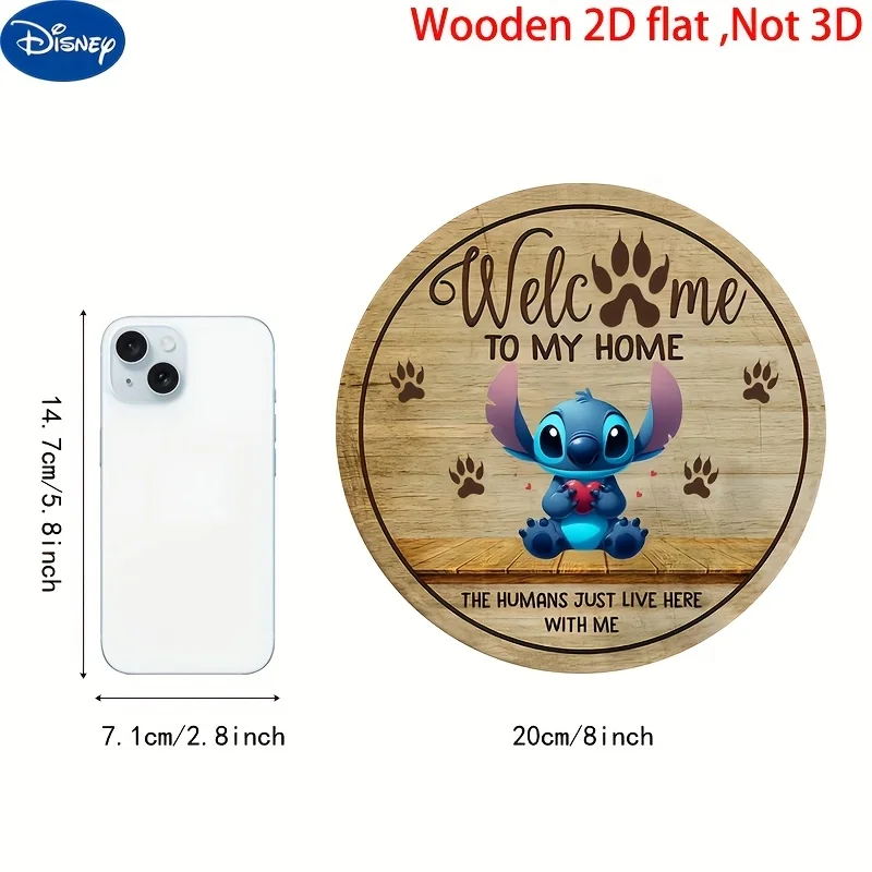 مسطح ثنائي الأبعاد، قطعة واحدة، ديزني ستيتش، ديكورات ترحيب خشبية، أدوات جدارية مع "مرحبًا بكم في منزلي" و"The Humans Just Li