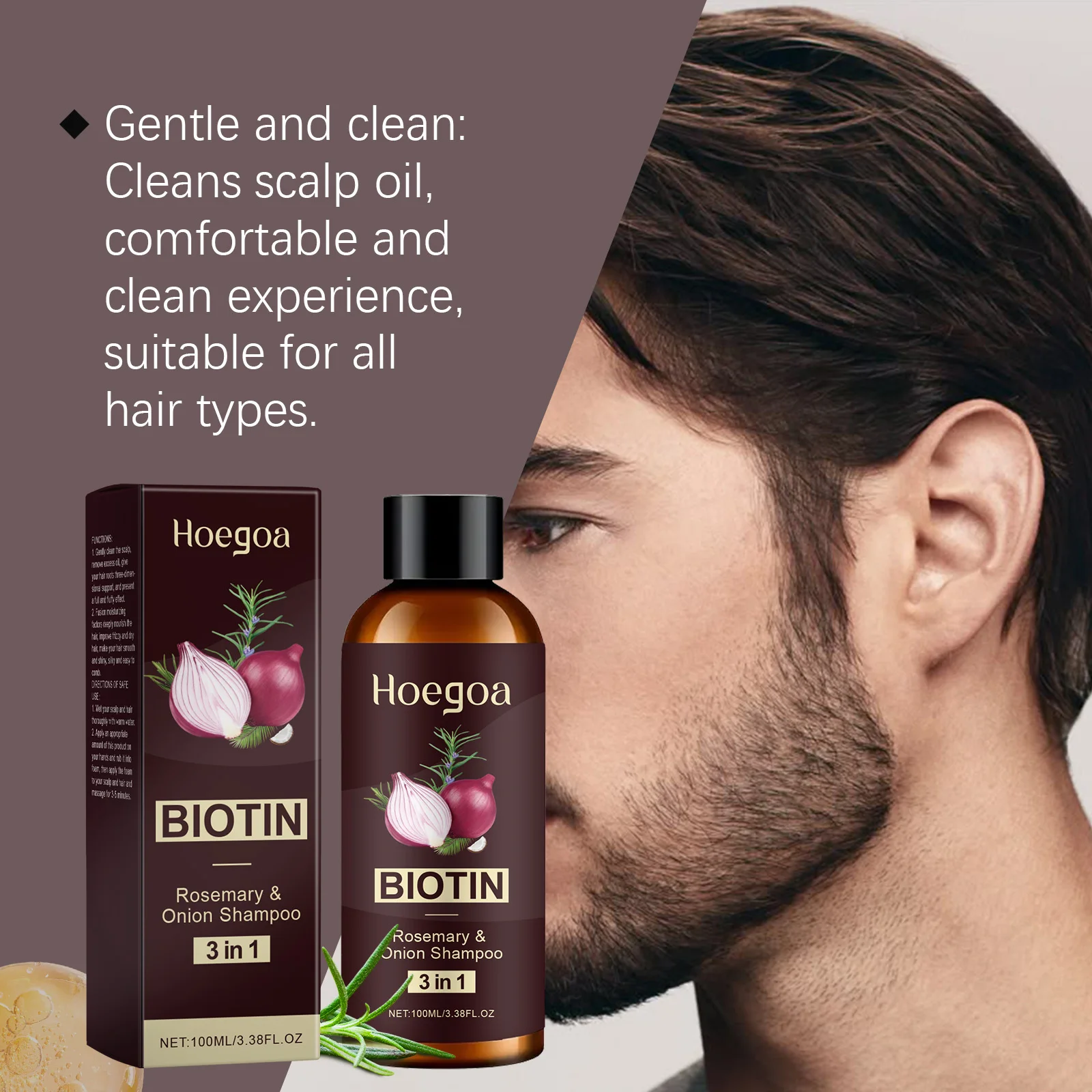 Champú de cebolla roja, crecimiento del cabello de romero, brillo suave, hidratante, limpieza de raíces del cabello más fuerte, champú refrescante con infusión de biotina para el cuero cabelludo