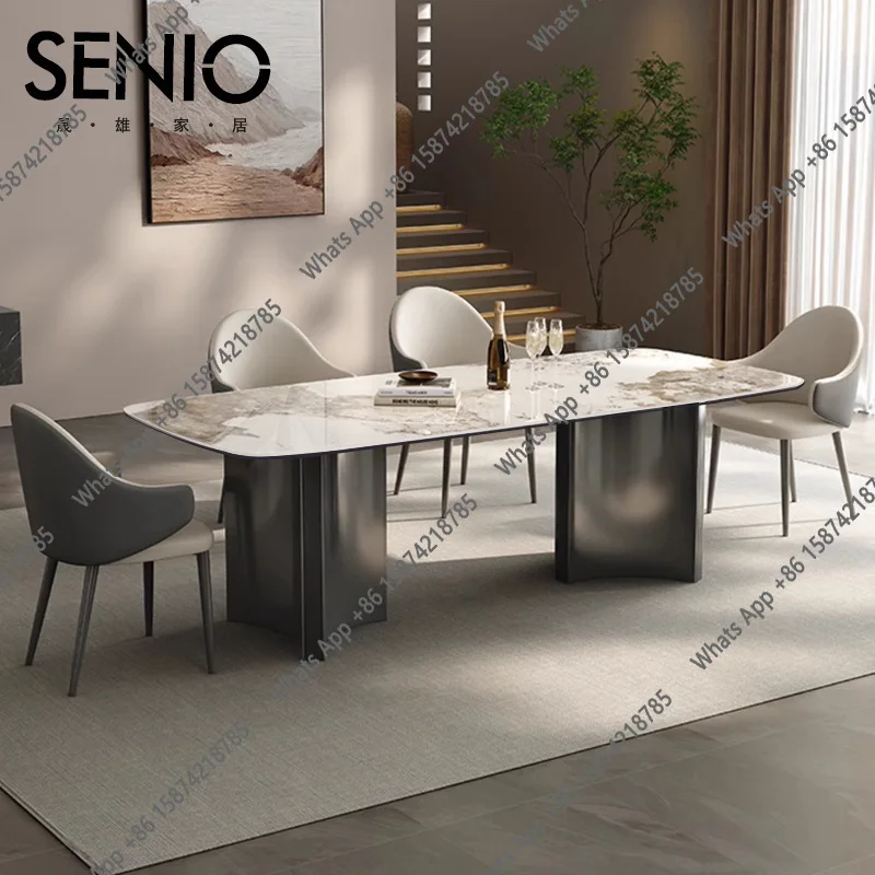 Italian light luxury rectangular rock slab dining table and chair combination household small apartment bright light advanced se
