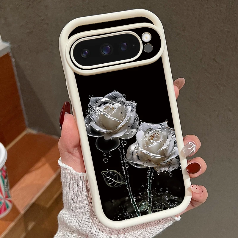 Schutzhülle mit Rosenblumen-Muster für Google Pixel 10, 9, 8, 7 Pro, 9A, 8A, 7A, Pixel 9, 10 Pro, XL, einfarbig, stoßfest, weiche TPU-Telefonabdeckung