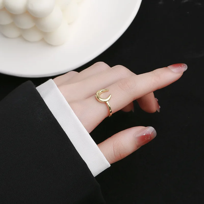 Women's Simple Silver Moon Ring, Fashion Party Accessory