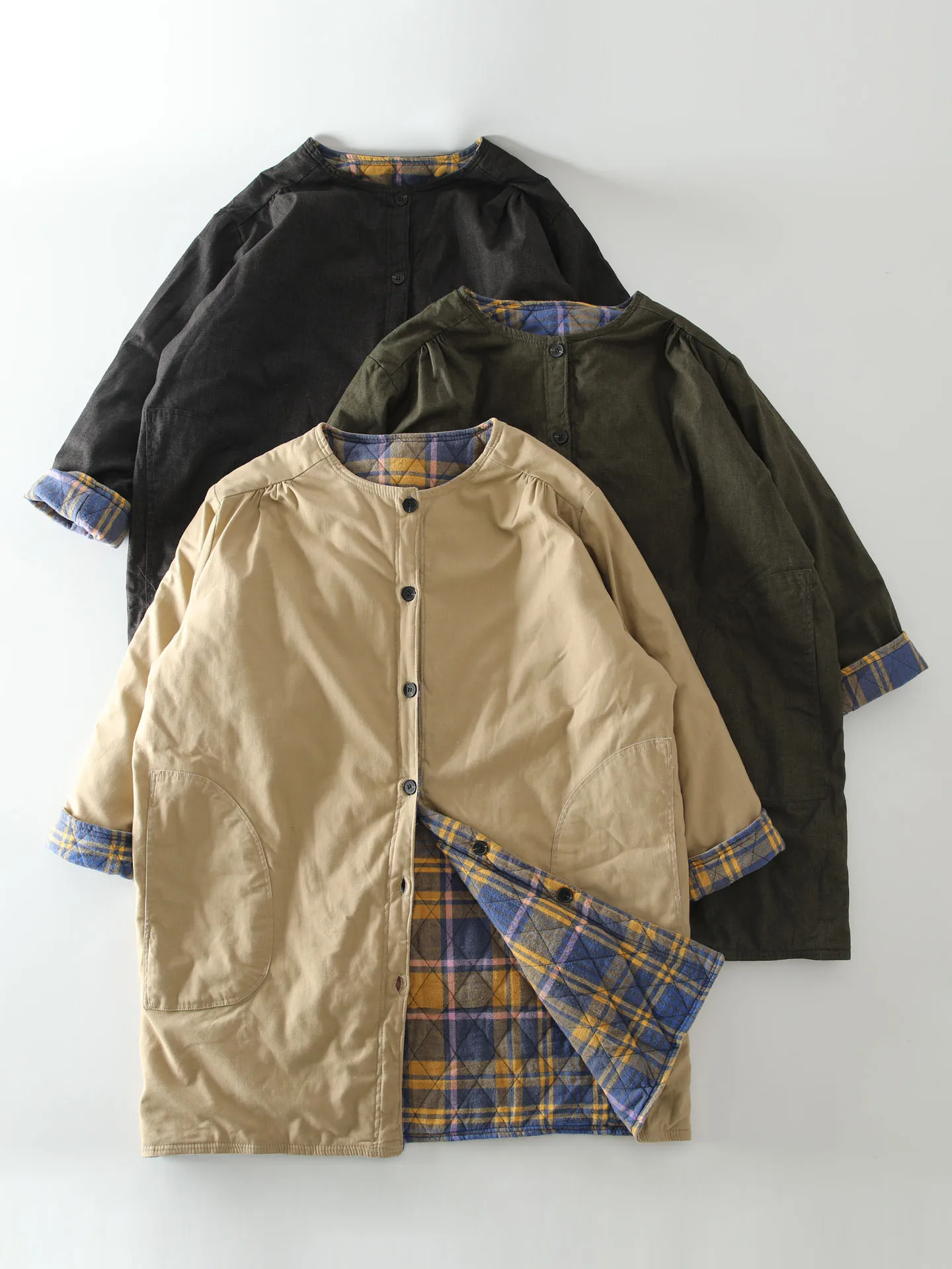 

Художественное винтажное двустороннее хлопковое пальто для женщин: свободное, универсальное, теплое, средней длины, для повседневной носки