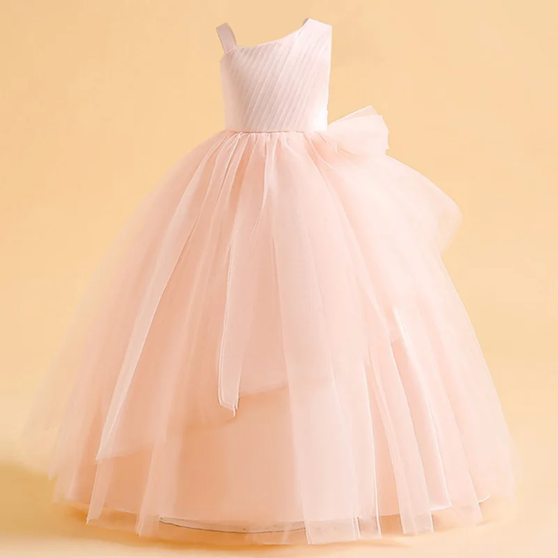 Elegant Girls Princess Dress Kids Birthday Wedding Party Layered Tulle Clothes Young Girls White Pink Evening Costume Vestidos