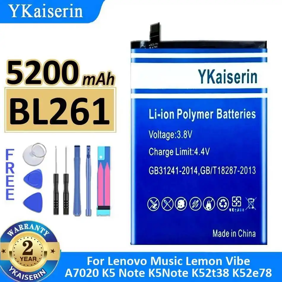 

For Lenovo K5 Note for Lemon Vibe A7020 K52t38 K52e78 Mobile Phone Battery 5200mAh BL261 Durable