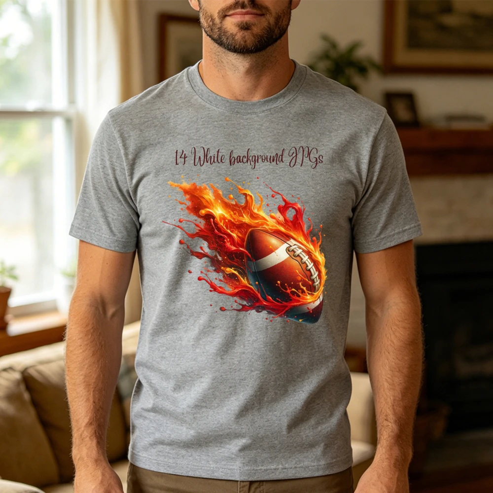 Flaming Football Ball Fire Sport Action Graphic Men T Shirt High Quality Cotton Tee Summer Gym Fitness Training Top