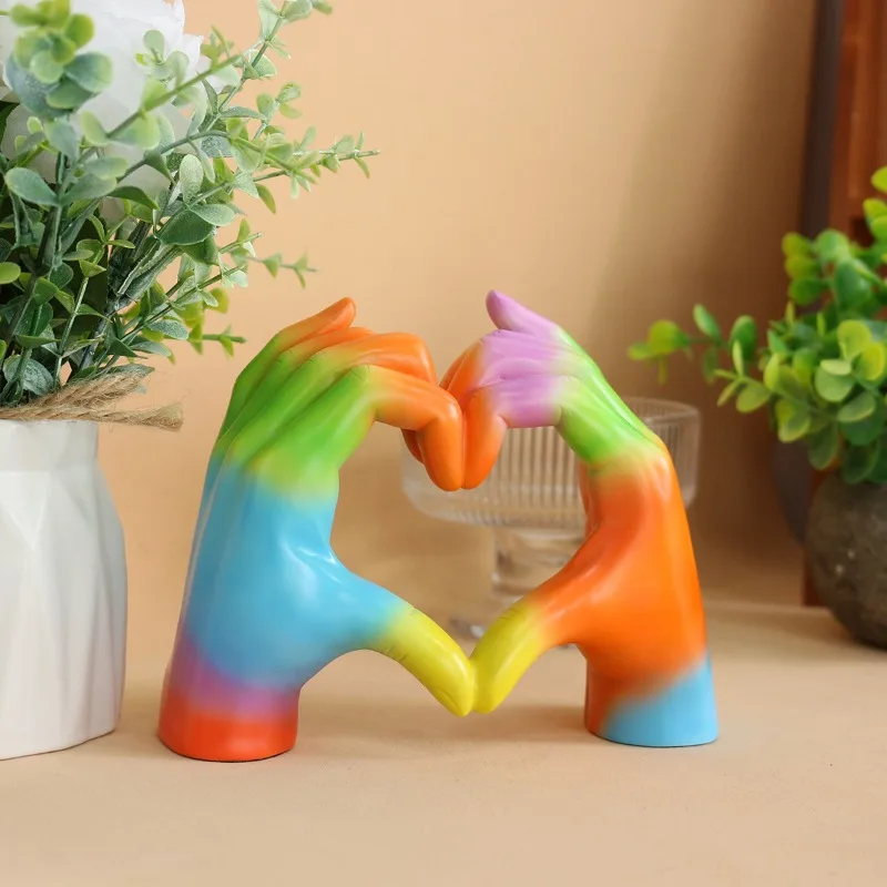 Nordic Rainbow Heart Gesture Ornament Creative Home Scene Desktop Ornament Decoration