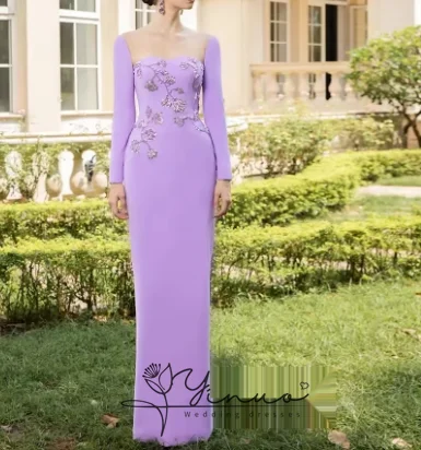 

Customized Evening Dress for Woman Customized Long Sleeves Crystal Pearls Floor Length Special Occasion Dresses Prom Gown