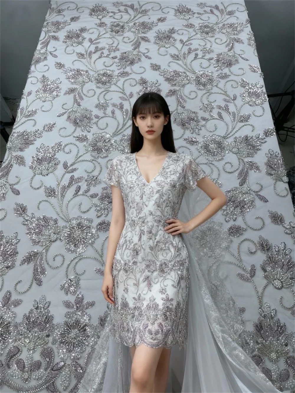 

Африканская сетчатая ткань с блестками, 2025 г., высокое качество, нигерийский французский тюль с бисером, сетчатая кружевная ткань для роскошного шитья, свадебное платье