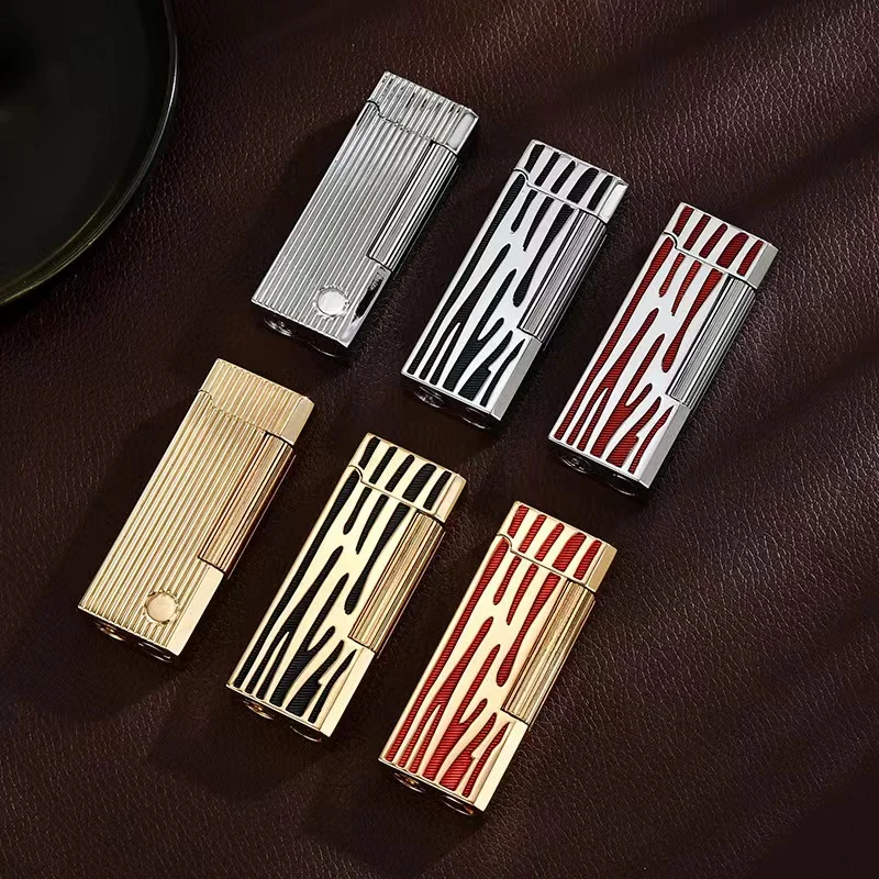 DERUI Metal Narrow Edition Butane Gas Lighter Side Grinding Wheel Ignition Open Flame Lighters Smoking Accessories Gadget No Gas