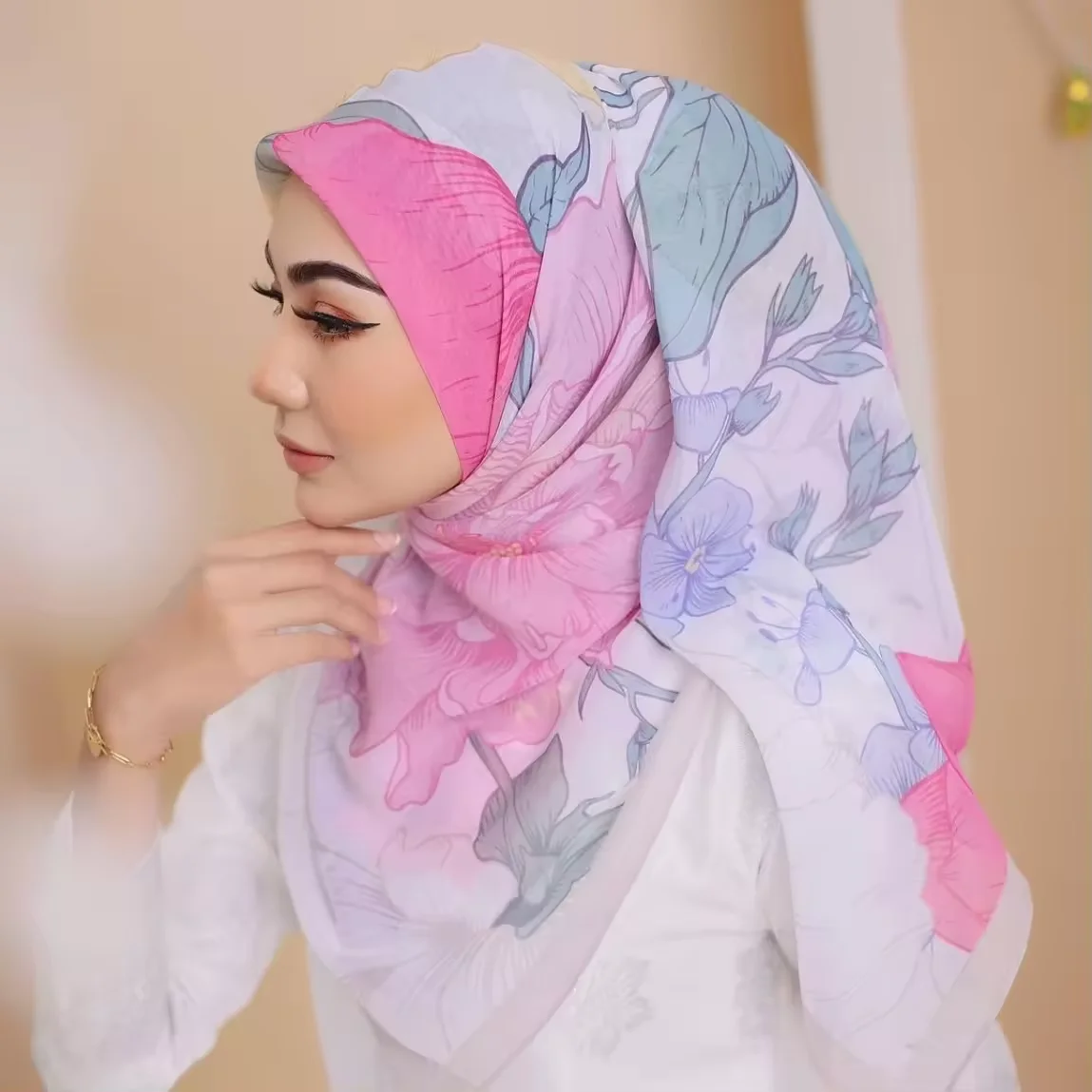 2024 High Quality Tudung Bawal  Premium Cotton Voile Printed Square Scarf woman Hijab Bidang Hot  Muslim 110*110