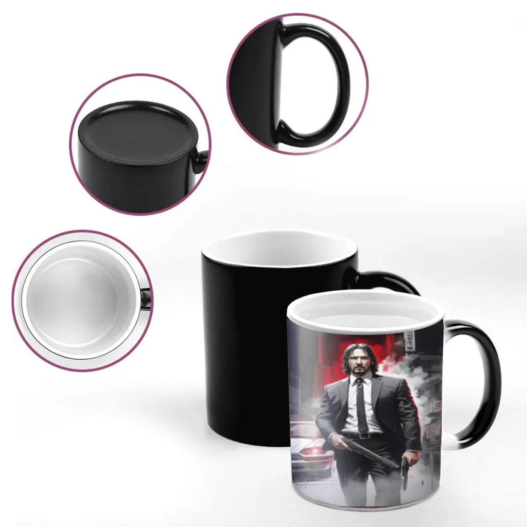 Film John Wick Chapter 4 Keanu Reeves Color Changing Mug Sensitive Ceramic coffee Tea Mugs Cup best gift for friends