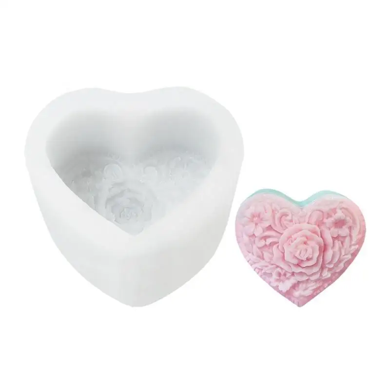 E8BD – moule en Silicone en forme cœur, fleur Rose, pour fabrication savon bain, gâteau, chocolat,