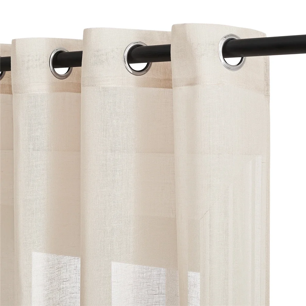 RYB HOME 1pc White Sheer Linen Curtains Natural Open Linen Elegant Vertical Semitransparent Panels for Farmhouse French Door