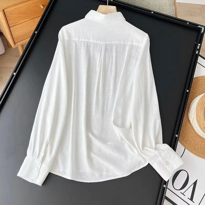 Maxdutti Fashion Office Ladies Linen Shirt Women Minimalist Shirt For Women Tops 2024 Spring Long Sleeve Solid Blouse