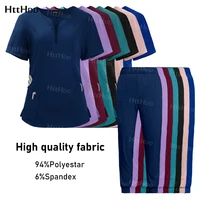 Uniforme de Spa para mujer, Top de manga corta suave y transpirable, pantalones con cremallera, cuello, salón de belleza, uniforme de trabajo para técnico de uñas