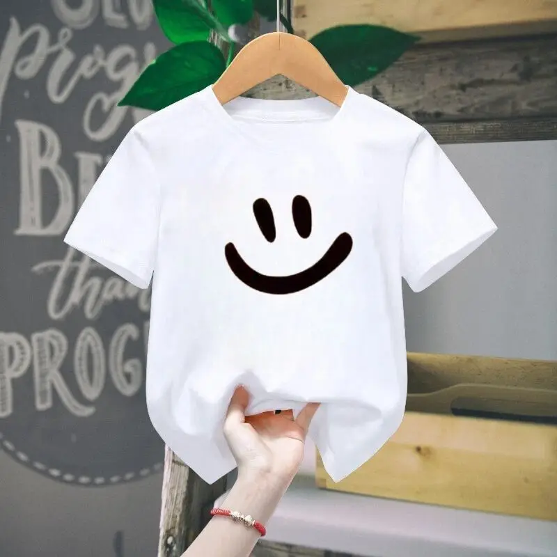 New Short Sleeve  Smiley face simple Print Toddler Cotton Cartoon Tee Tops Clothing  Children's for Boys Girls Kids T- Shirts