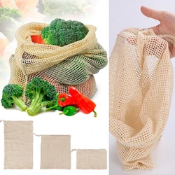 New Cotton Mesh Vegetable Bags Produce Bag Reusable Cotton Mesh Vegetable Storage Bag Kitchen Fruit Vegetable with Drawstring