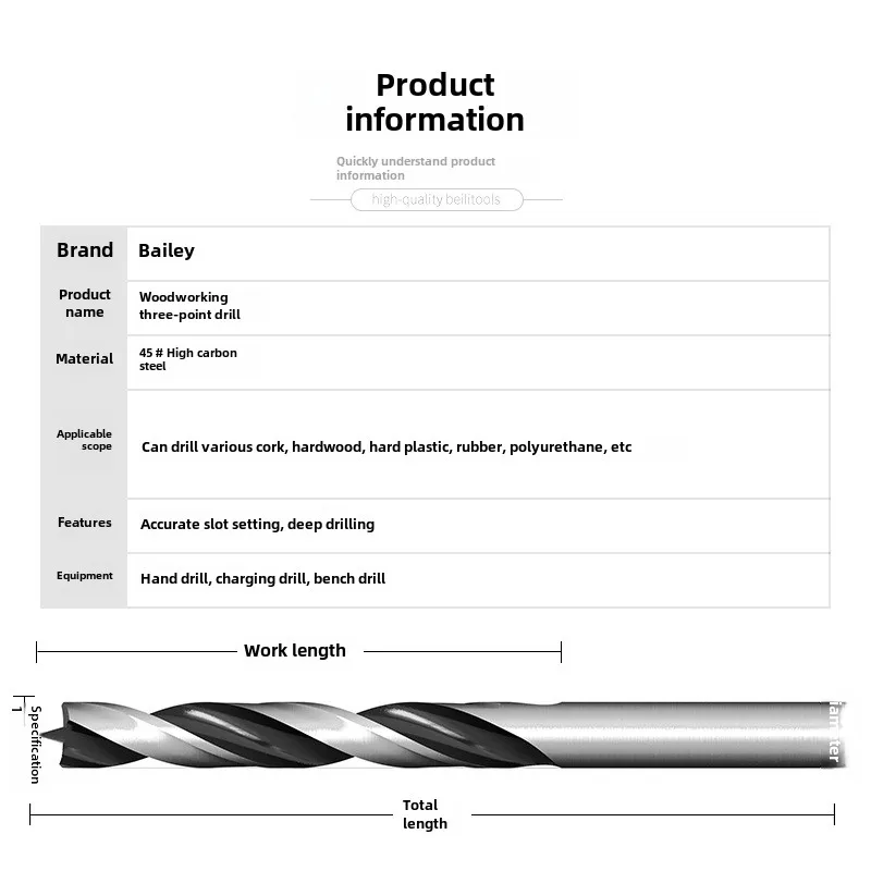 Taladro de carpintería de tres puntas de 3-12MM, broca para carpintería, tablero de madera dura, mesa de perforación, broca manual, herramientas para carpintería