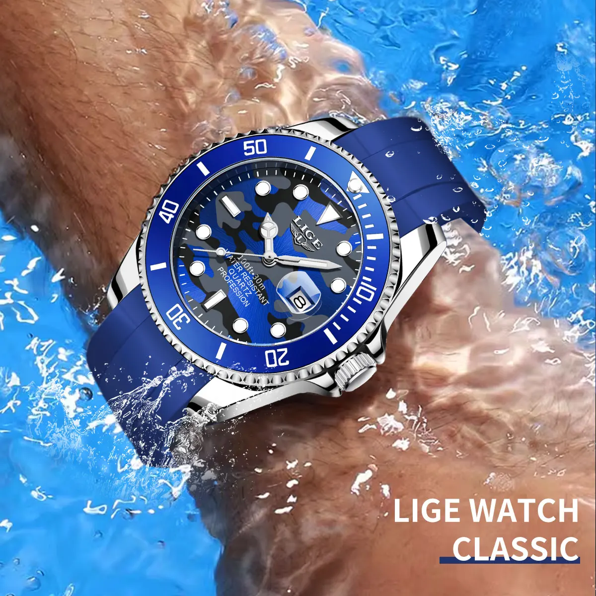 LIGE New Silicone Men Watches Top Brand Luxury Waterproof Luminous Watch For Men Sport Quartz Dive Chronograph Relogio Masculino