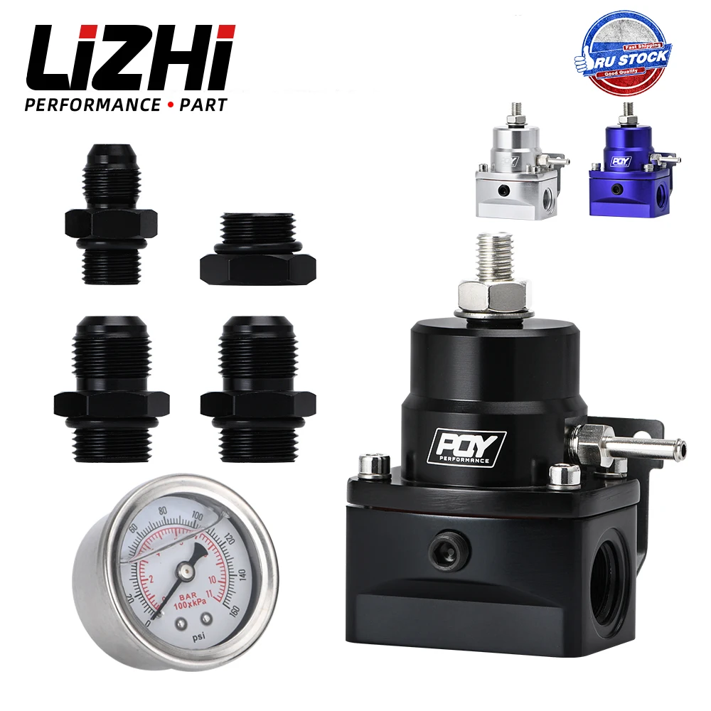 LIZHI RACING - AN8 high pressure fuel regulator w/ boost - 8AN 8/8/6 EFI Fuel Pressure Regulator with gauge LZ7855