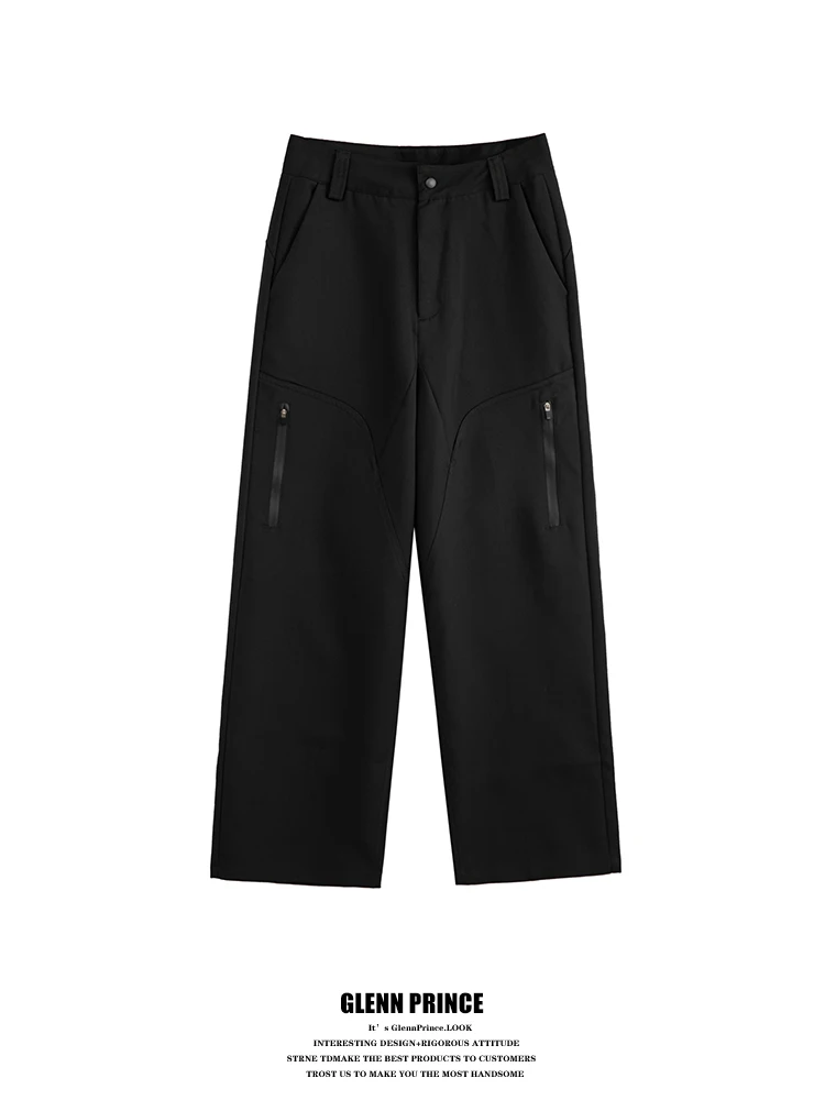

Outdoor Work Trousers with Zipper Pockets Straight Leg Mountain Climbing Sports Pants Loose Fit Commuting Men's Casual Pants