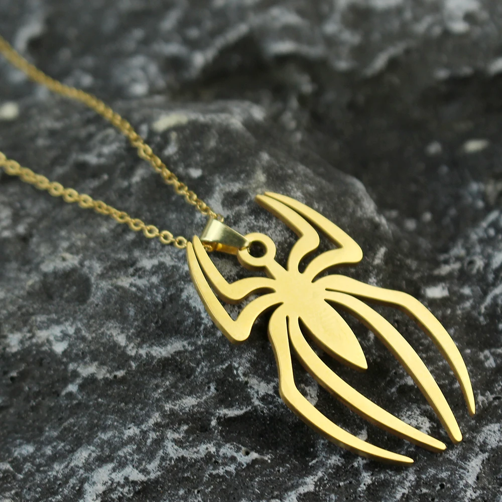 Stainless Steel Spider Pendants Chain Necklaces for Mens Silver Color Gold Color Gothic Punk Halloween Jewelry