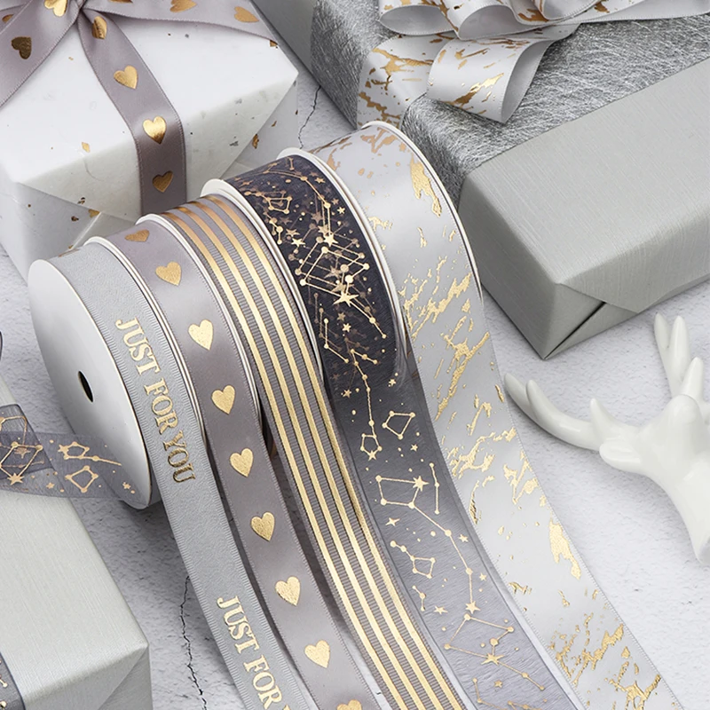 10Yards Premium Grey Collection Happy Birthday Ribbon Valentine\'s Day Wedding Event Party Christmas Decoration Baking Bouquet