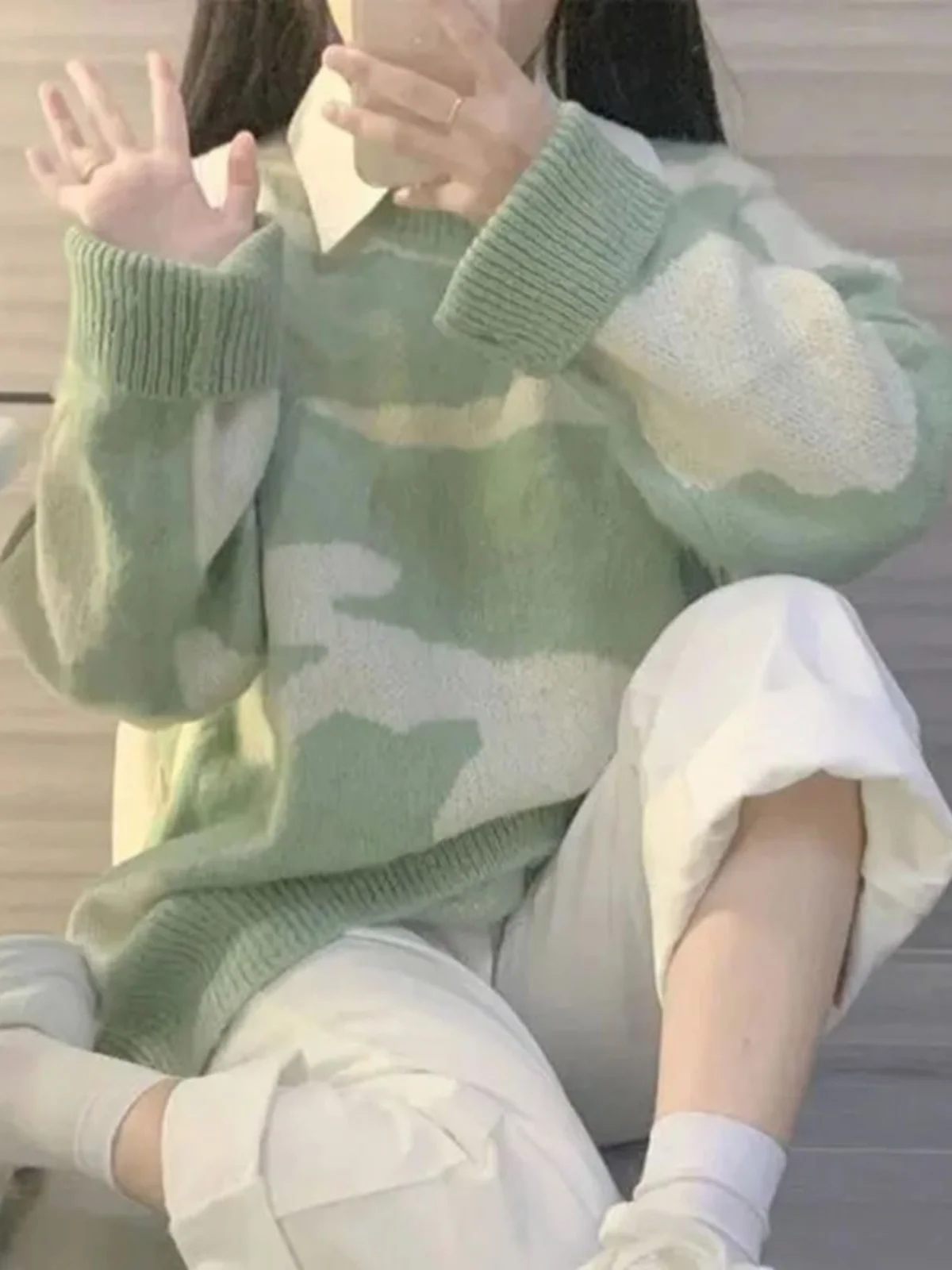 

Свитер свободного кроя с круглым вырезом и контрастными цветами для женщин, вязаный джемпер с длинными рукавами, уличный повседневный стиль