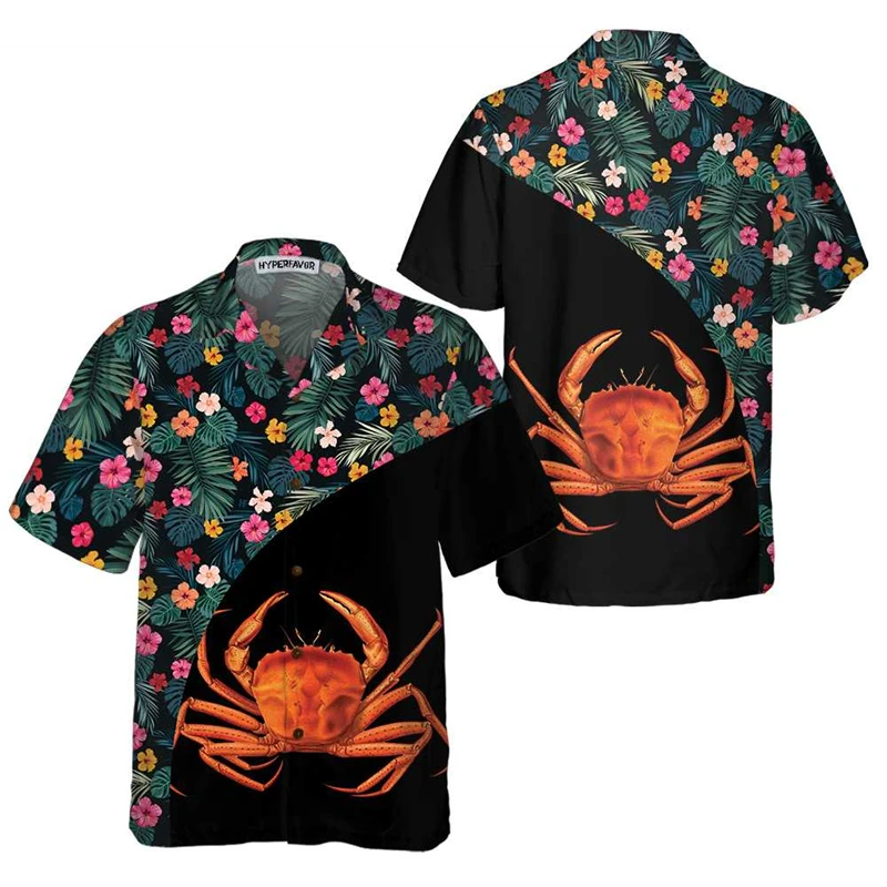 

Summer Hawaiian Cartoo Casual Shirt Hot Sale For Men 3d Print Crab Short Sleeve Beach Party Oversized Funny Clothes Trend Camisa